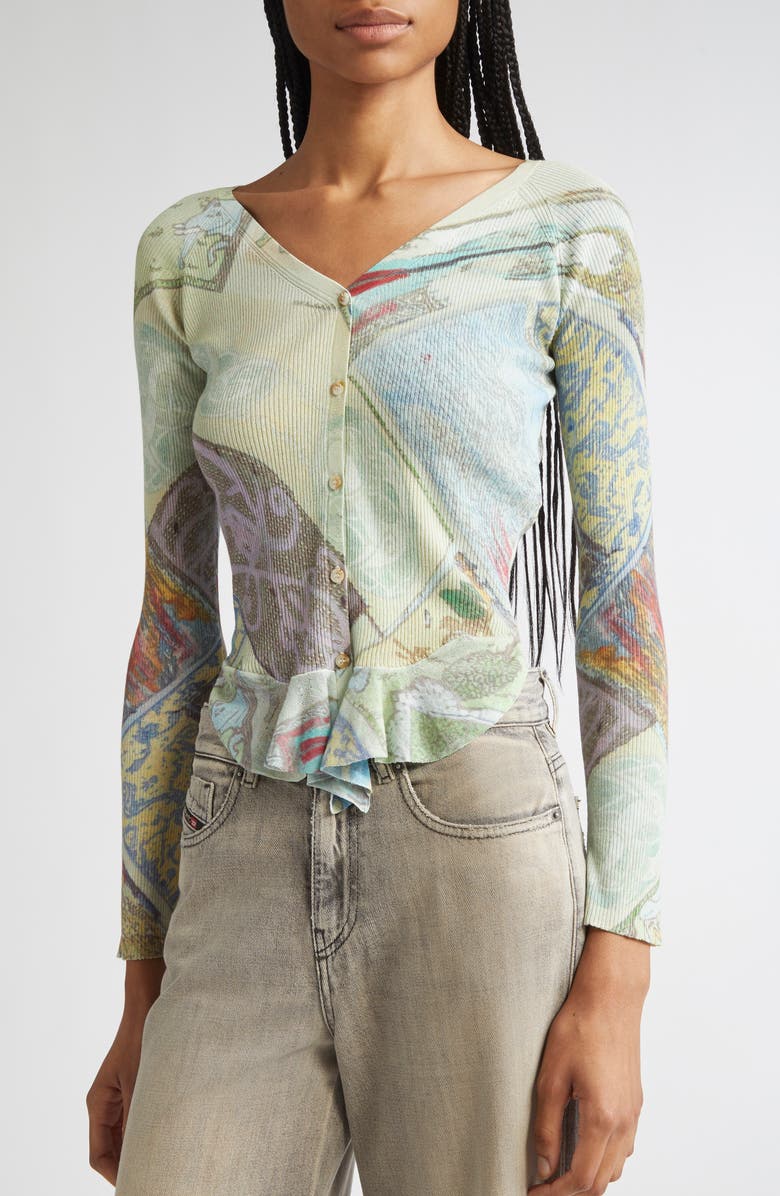 DIESEL<sup>®</sup> Heraldic Print Crop Rib Cardigan, Alternate, color, Mustard