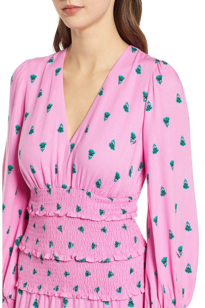Hazel Floral Smocked Long Sleeve Midi Dress, Alternate, color, PINK GREEN FLORAL