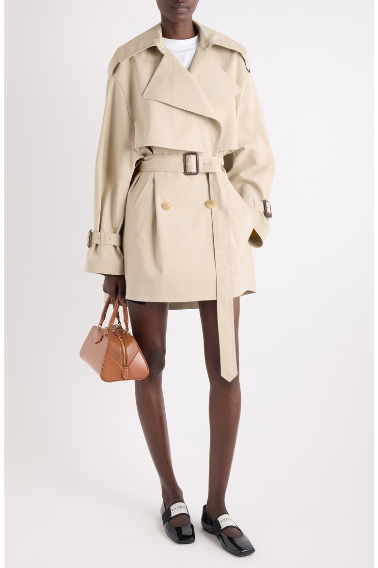 Short Cocoon Trench Coat, Alternate, color, BEIGE/ MUSTARD