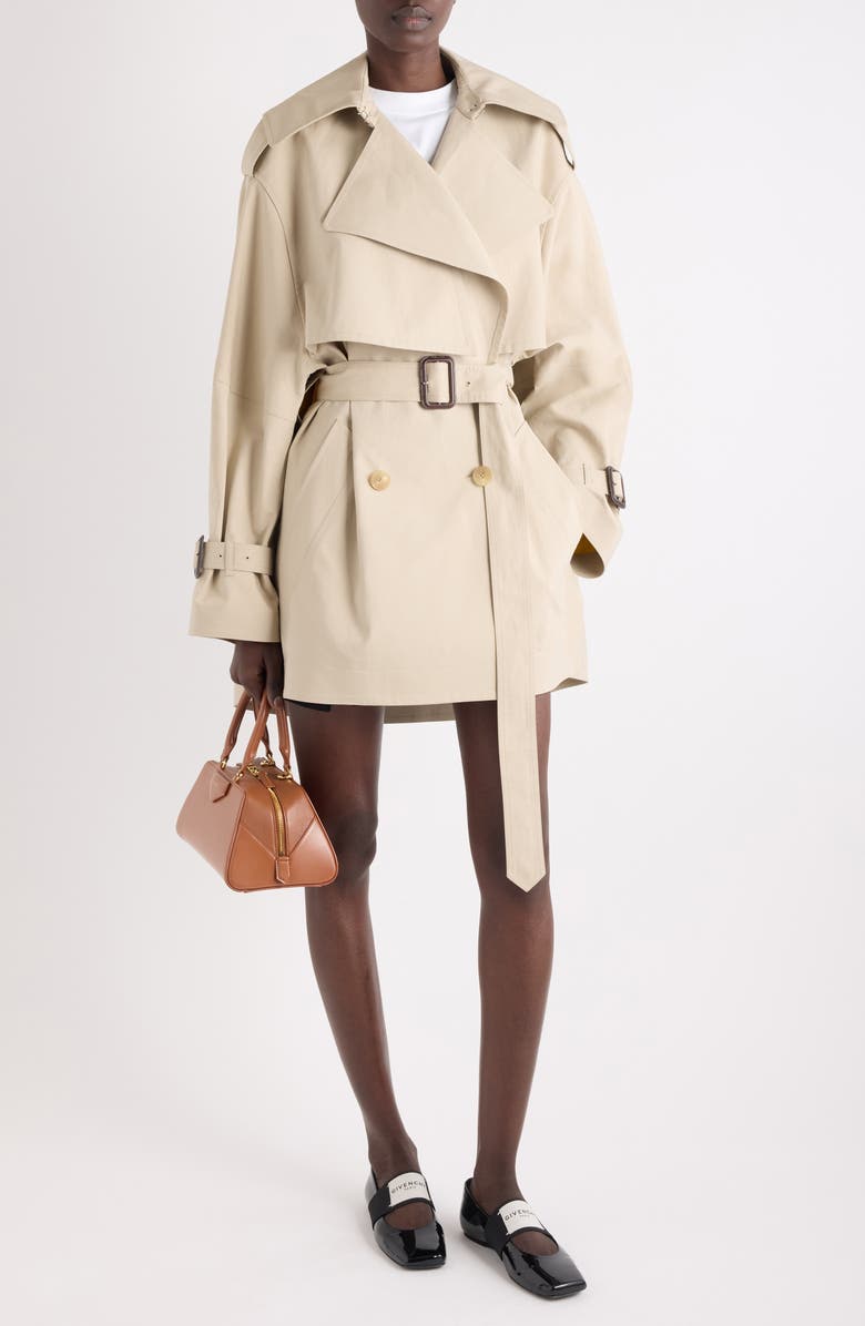 Givenchy Short Cocoon Trench Coat, Alternate, color, Beige/ Mustard