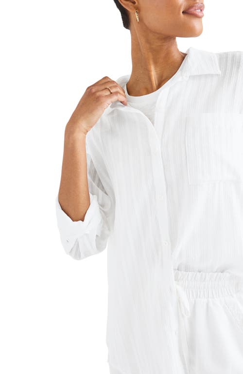 Splendid Bloom Embroidered Stripe Cotton Button-up Shirt In White