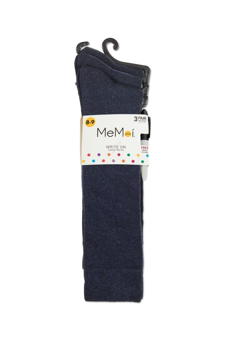 Write On Camp Kids Knee High Socks 3-Pack, Main, color, Denim