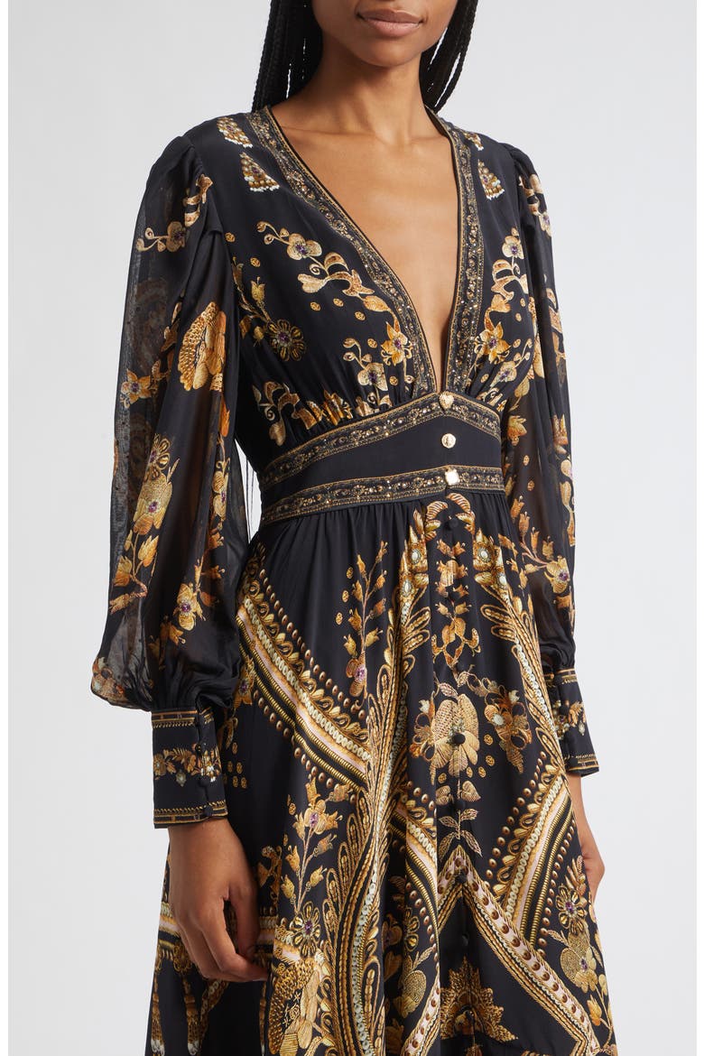 Taurus Rising Long Sleeve Silk Maxi Dress, Alternate, color, TAURUS RISING
