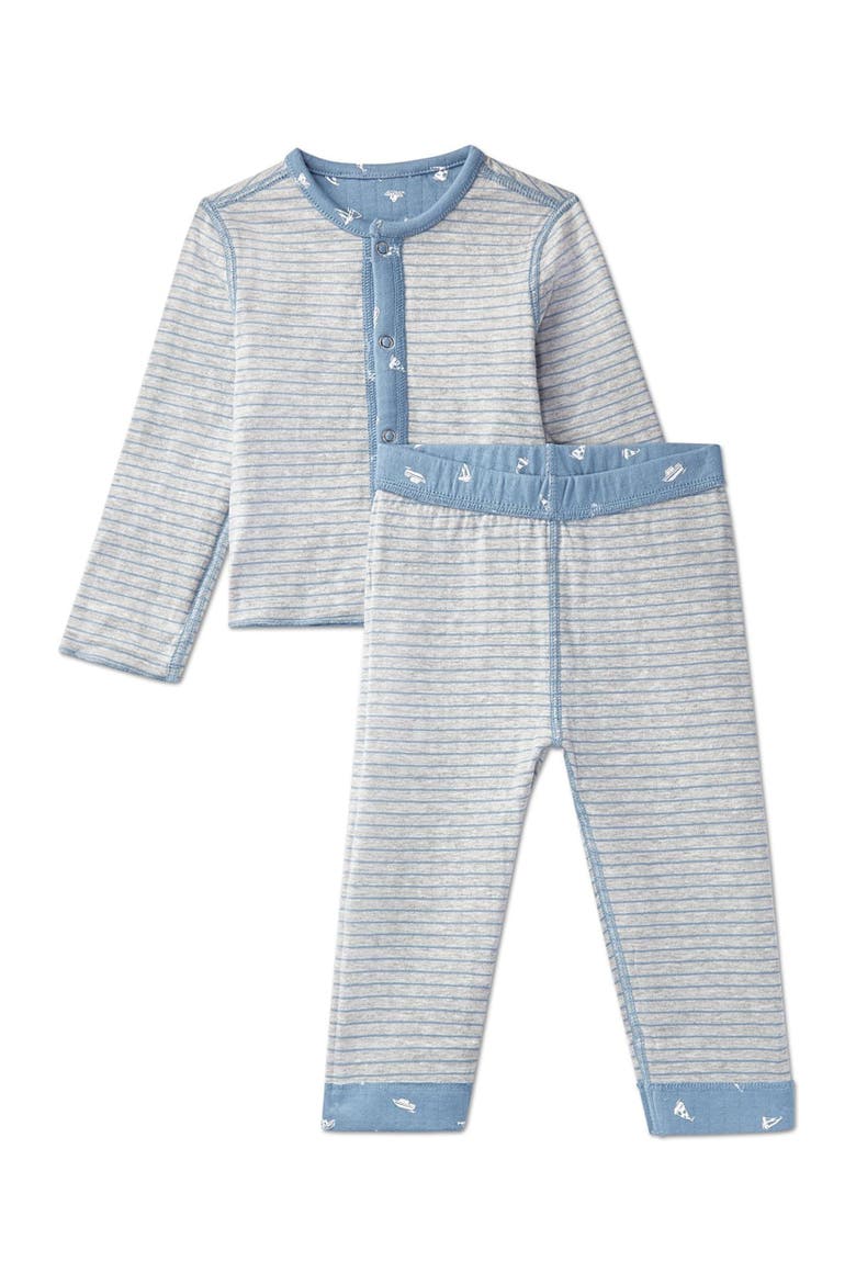2 Piece Baby and Toddler Reversible 100% Cotton Pointelle Snap-Up Top and Pants Set, Alternate, color, Blue