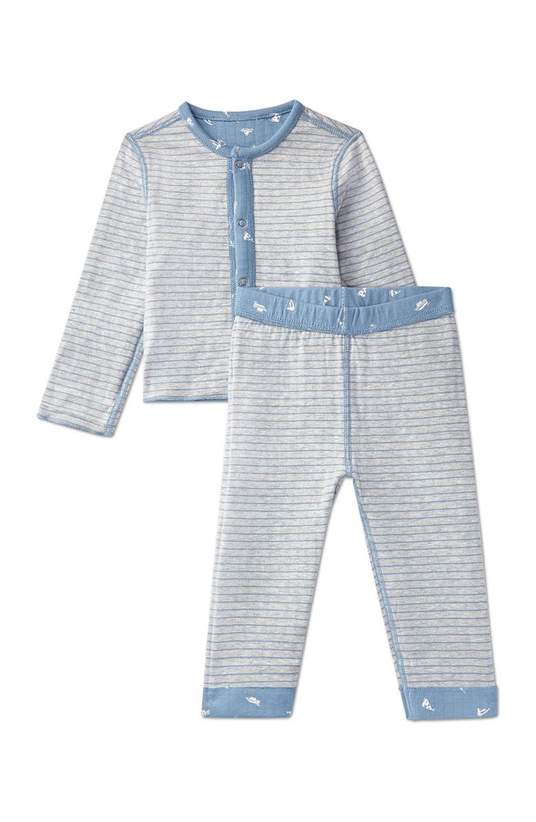 MiniMoi 2 Piece Baby and Toddler Reversible 100% Cotton Pointelle Snap-Up Top and Pants Set, Alternate, color, Blue