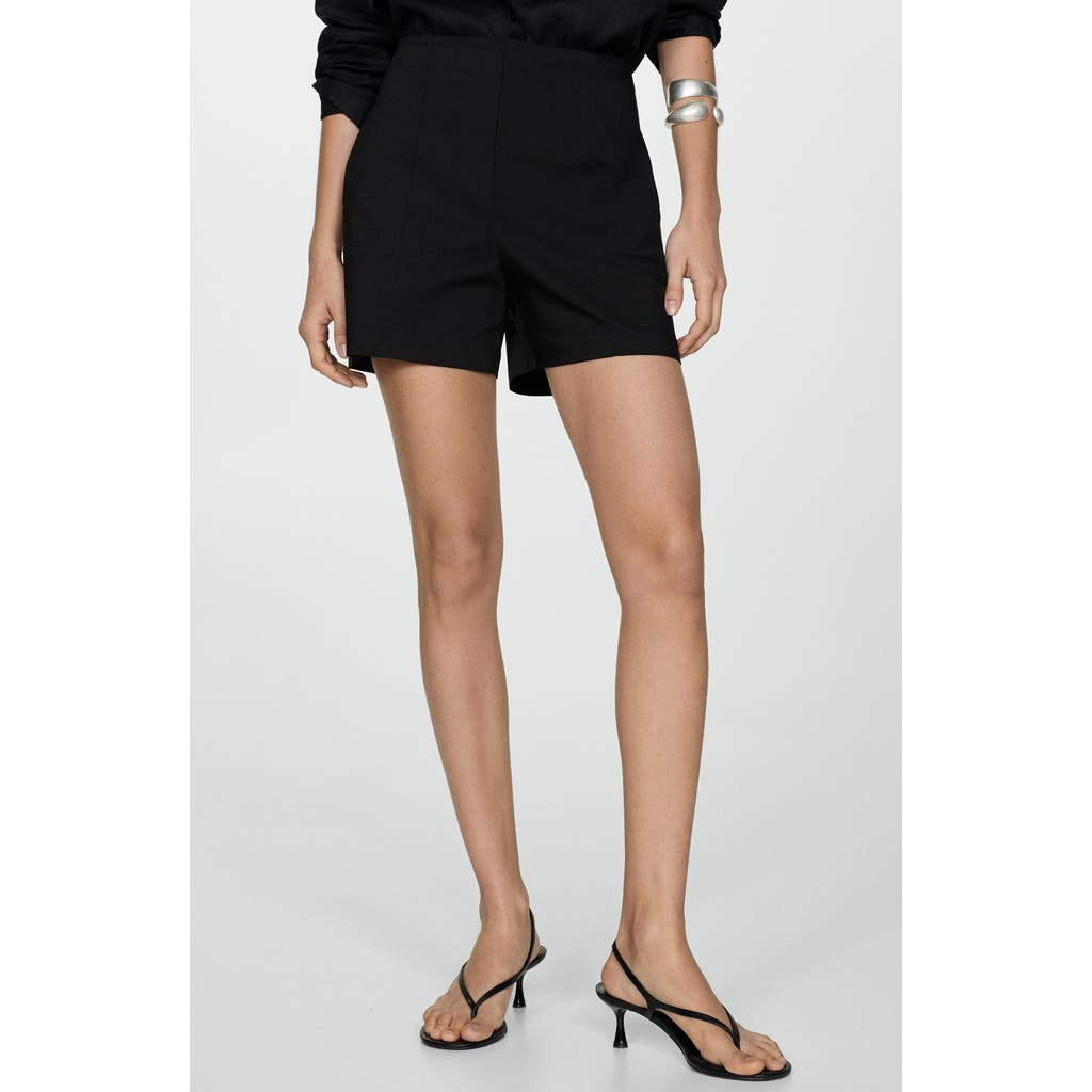 Mango Seamed High Waist Straight Leg Twill Shorts In Black