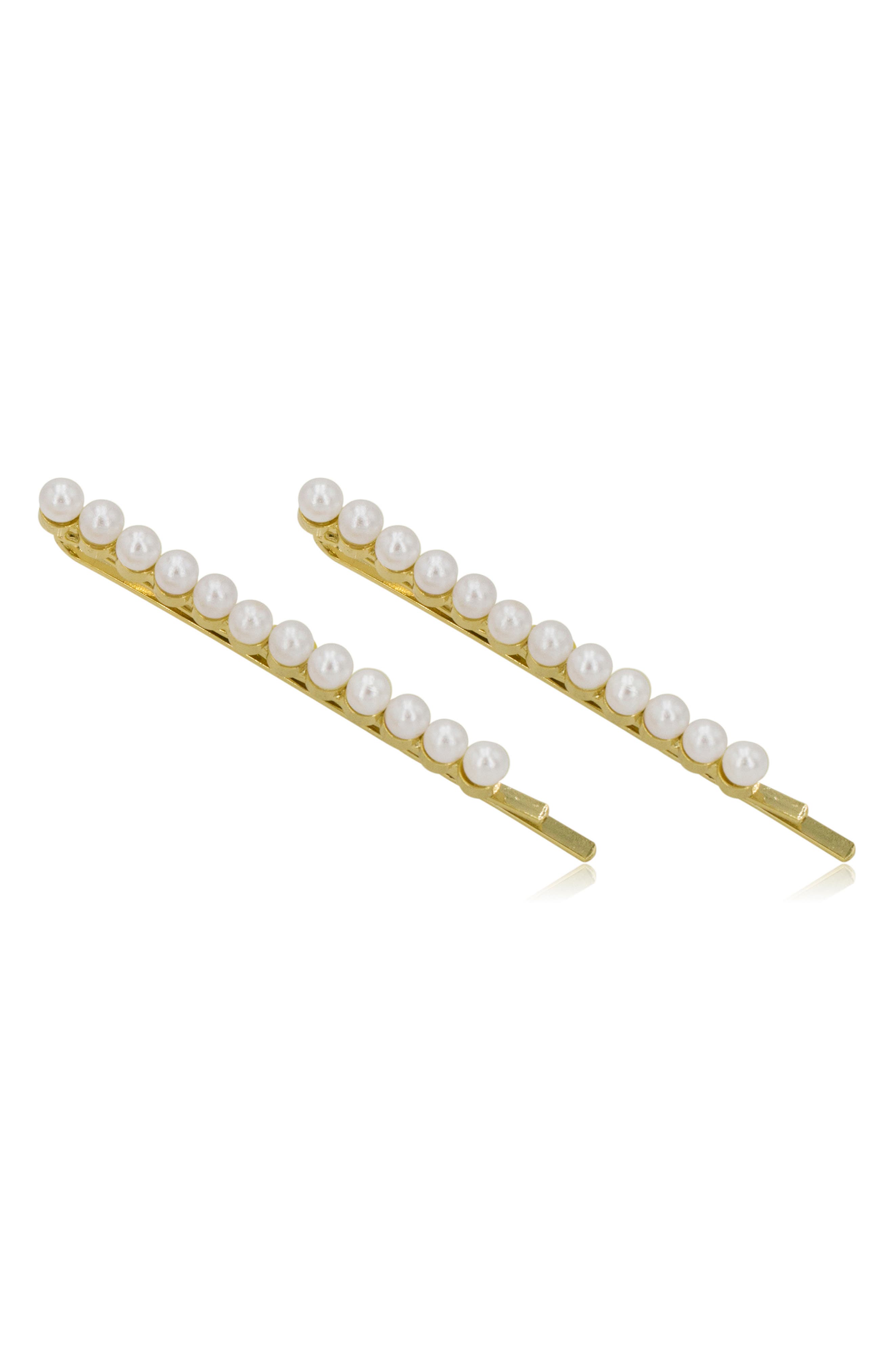 Brides & Hairpins Annika Set of 2 Imitation Pearl Hair Clips in Gold 