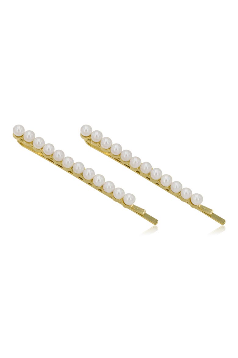 Annika Set of 2 Imitation Pearl Hair Clips, Main, color, GOLD