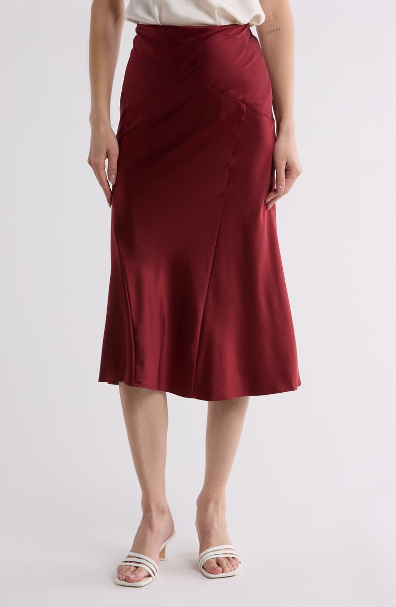 Veronica Beard Sorelle Stretch Silk Midi Skirt, Main, color, Maroon