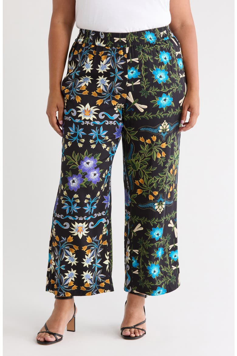 Print Woven Pants, Main, color, BLACK MULTI FLORAL LEAF