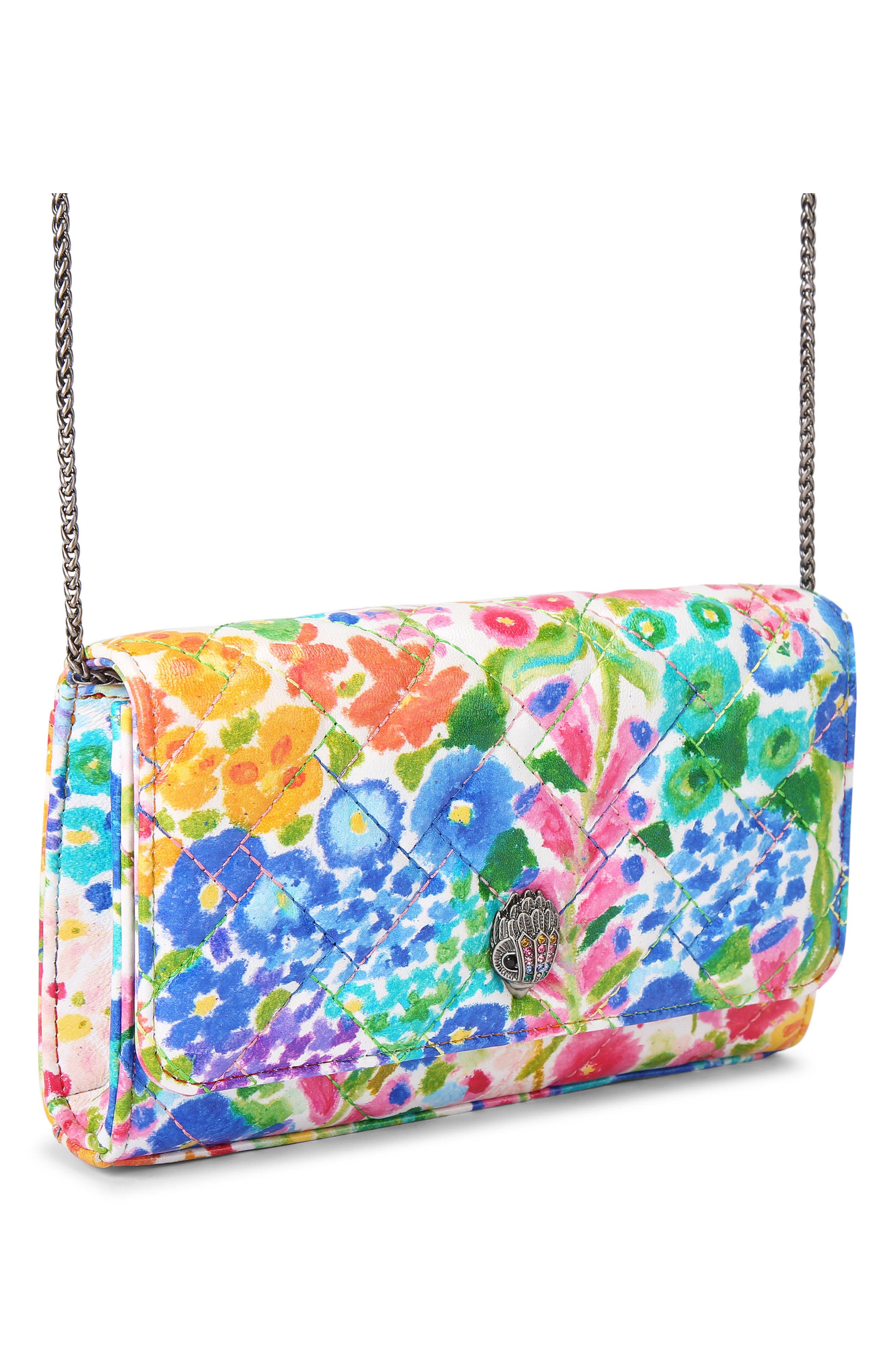 Kurt Geiger London Floral Couture Extra Mini Kensington Quilted Leather Crossbody Bag, Alternate, color, 