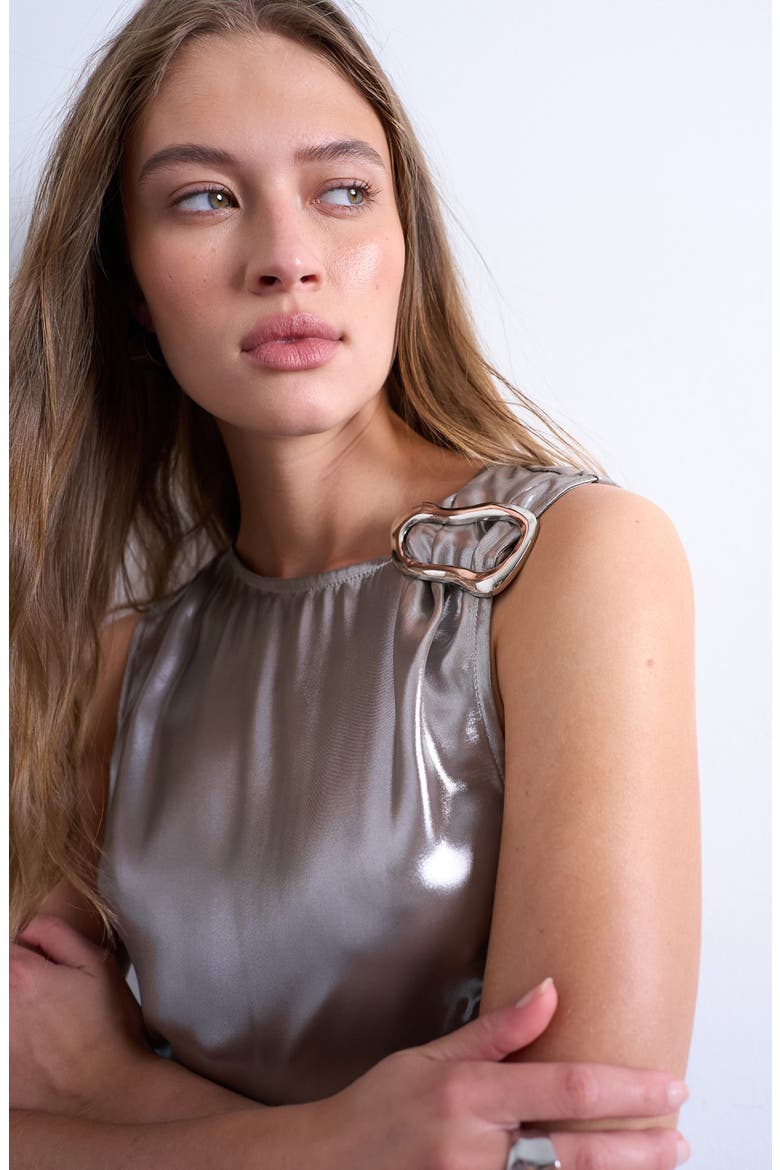 Metallic Hardware Maxi Dress, Alternate, color, SILVER