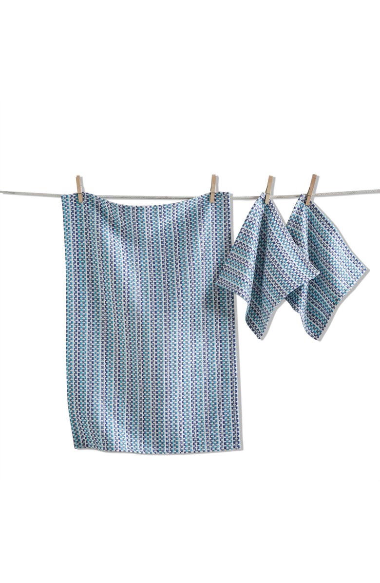 tag Variegated Blue Cotton Dishtowel and Cloth Set for Kitchen, Main, color, Blue