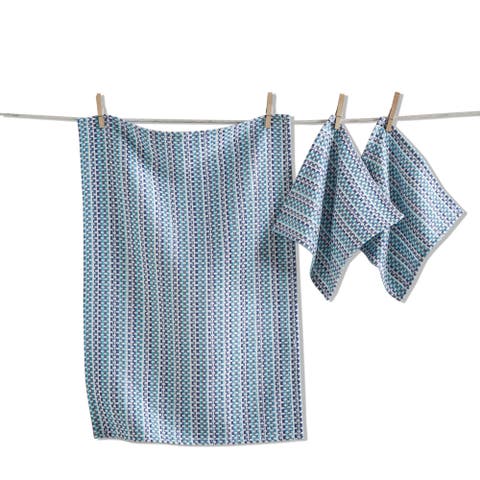 Variegated Blue Cotton Dishtowel and Cloth Set for Kitchen