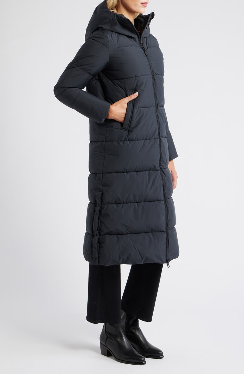 Save The Duck Miss Waterproof Quilted Longline Coat, Alternate, color, Black