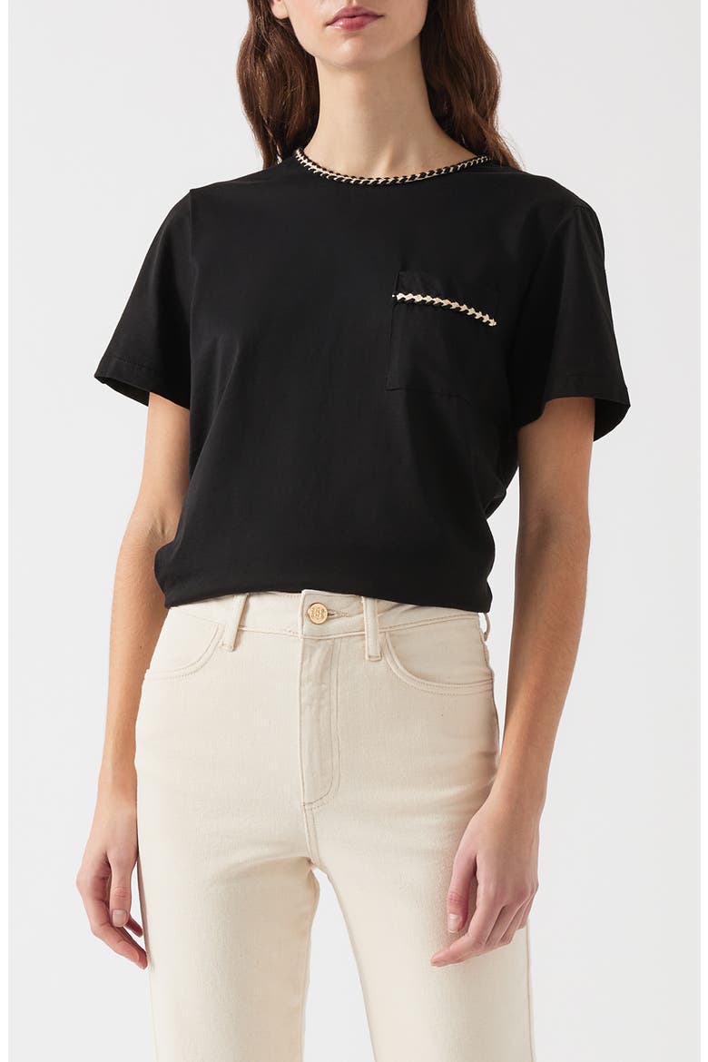 Vita Braided Trim Cotton T-Shirt, Main, color, BLACK CREAM