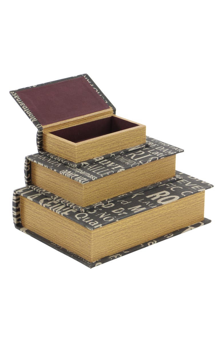 SONOMA SAGE HOME Black Wood Set of 3 Faux Book Box with Varying Patterns, Alternate, color, Black