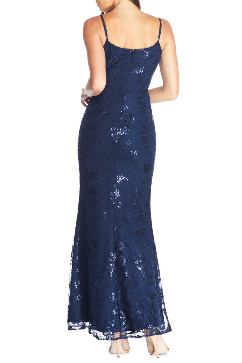 Mara Lace & Sequin Evening Gown, Alternate, color, NAVY