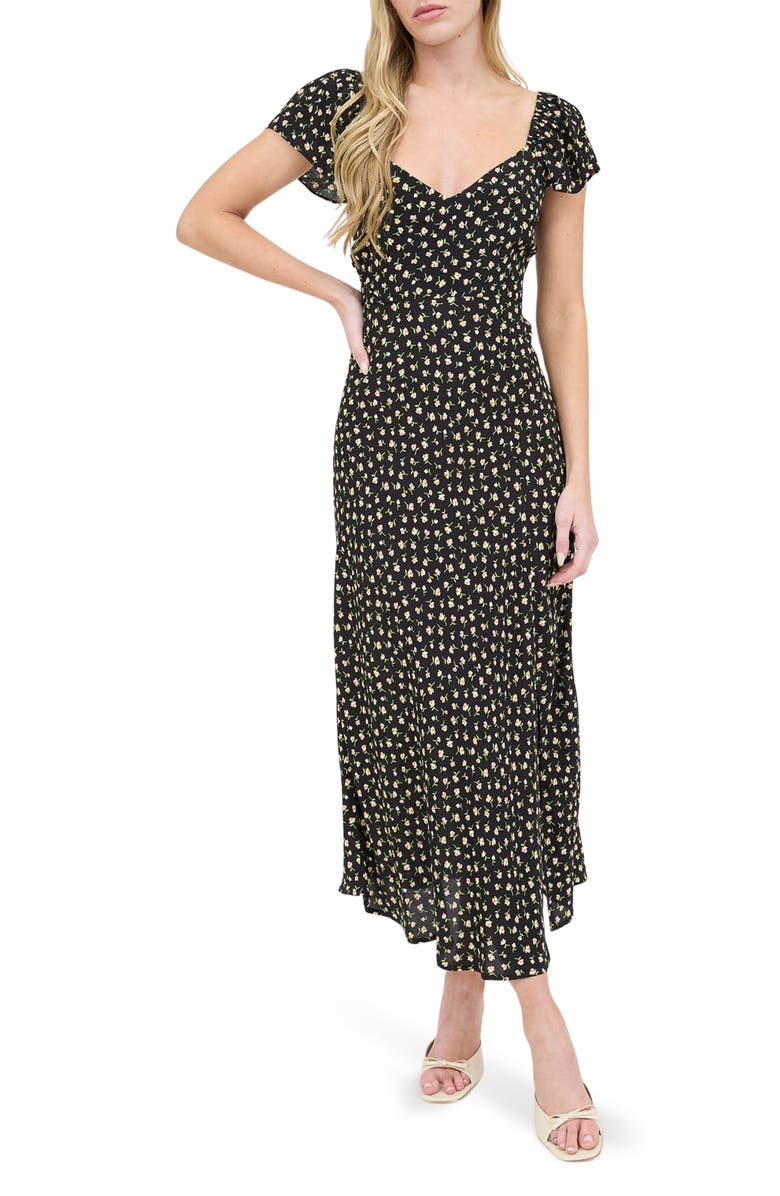 Blu Pepper Floral Midi Dress, Main, color, Black