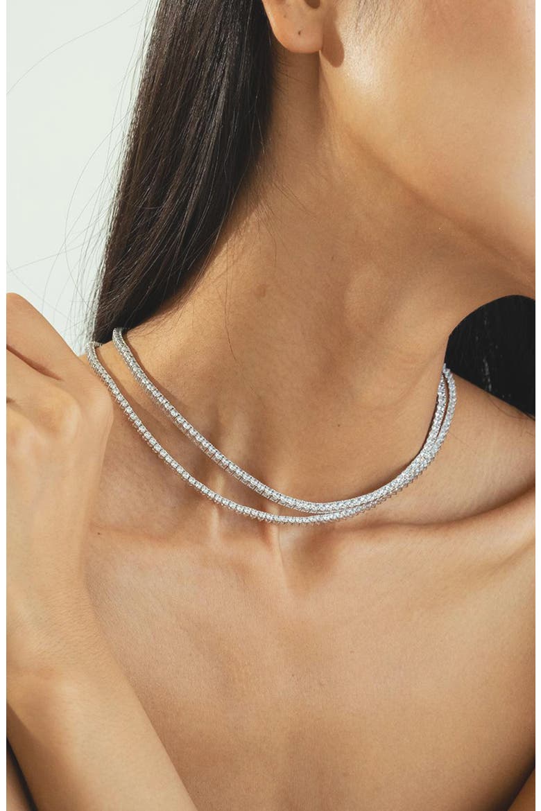 Sterling Silver 18k Gold Plated Francesca Tennis Necklace Dainty, Alternate, color, Silver