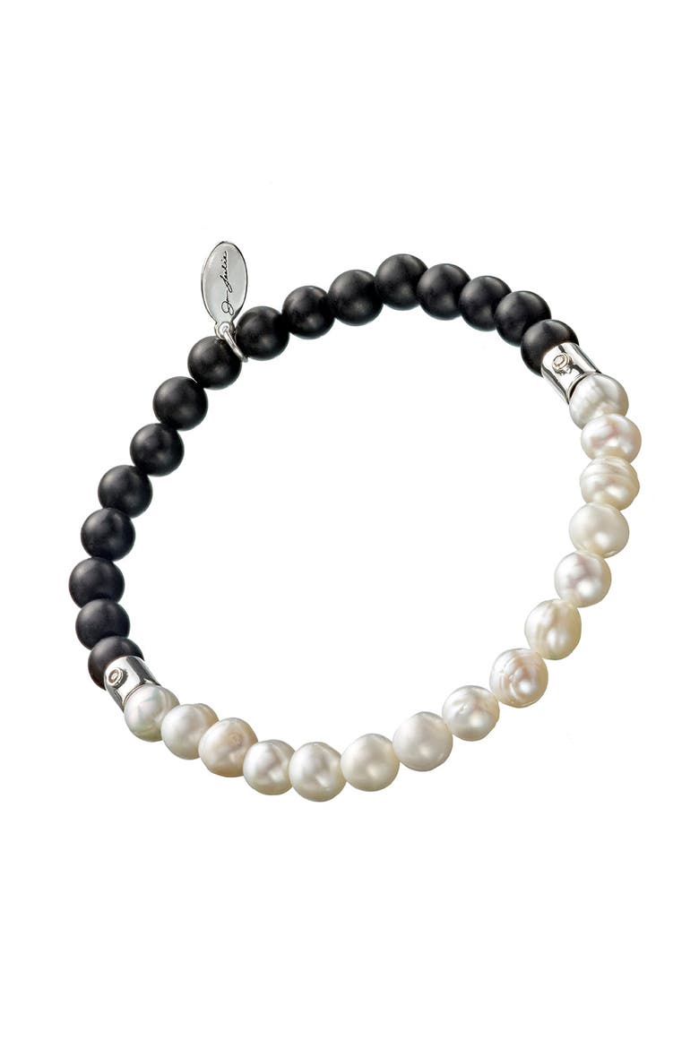 Pearl & Onyx Beaded Flex Bracelet, Main, color, Black White