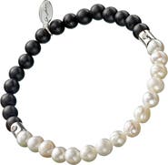 Jan Leslie Pearl & Onyx Beaded Flex Bracelet