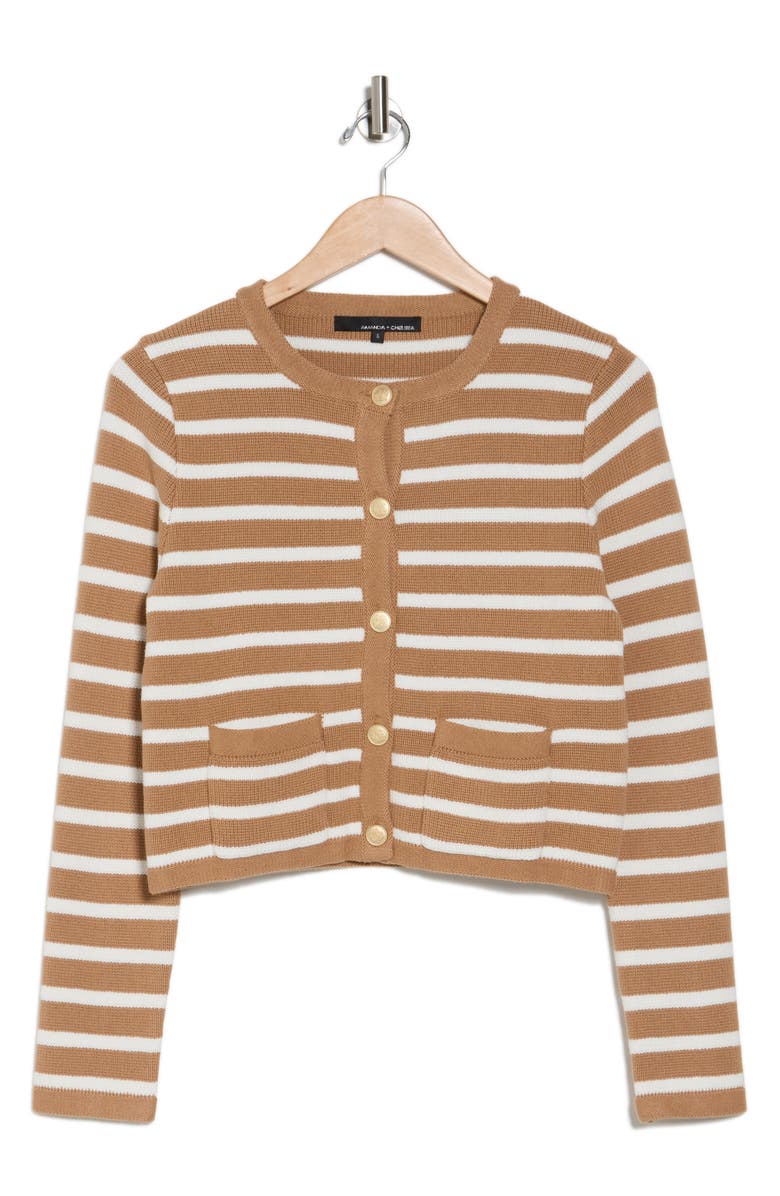 Amanda & Chelsea Stripe Crop Jacket, Alternate, color, Toast/ Ivory