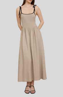 Contrast Bow Strap Midi Dress