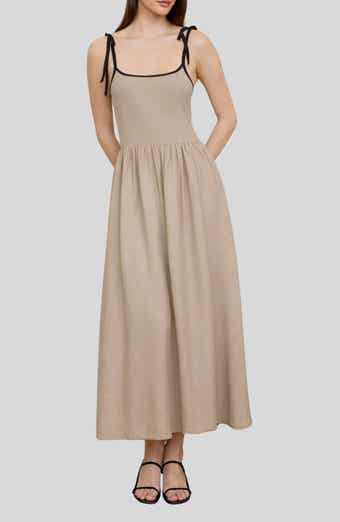 Contrast Bow Strap Midi Dress
