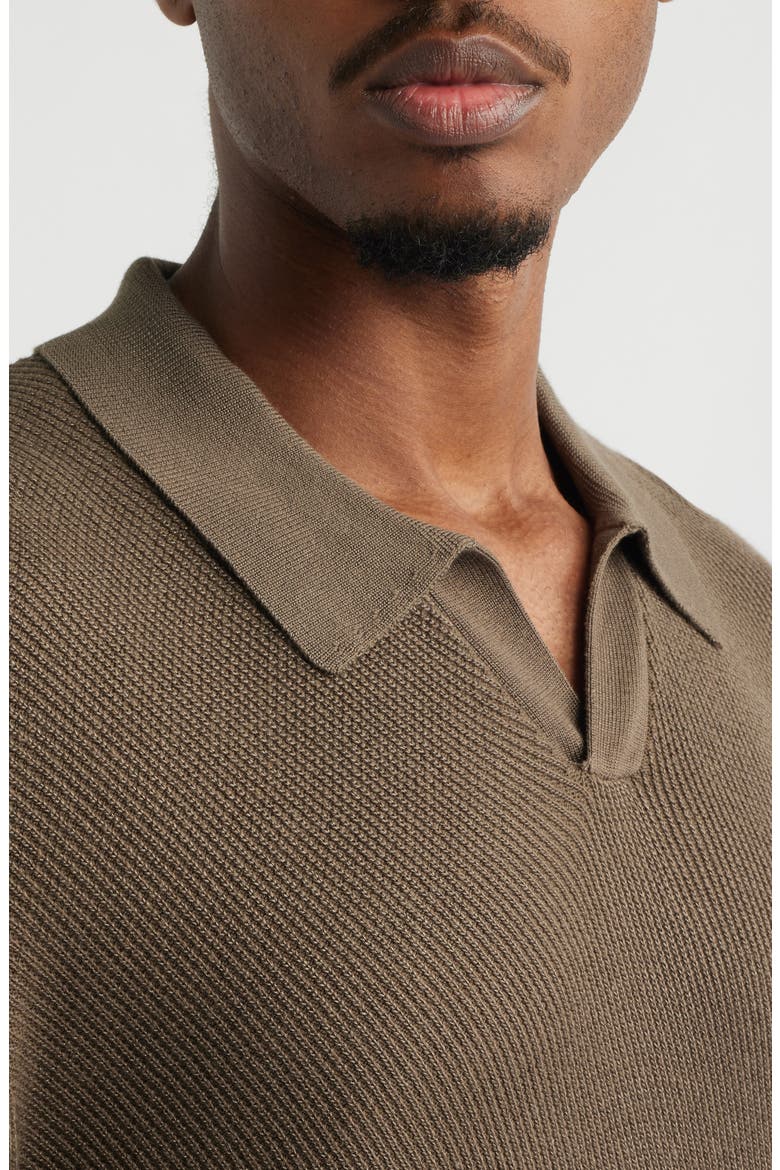 Diagonal Stitch Short Sleeve Polo Sweater, Alternate, color, BROWN ACORN