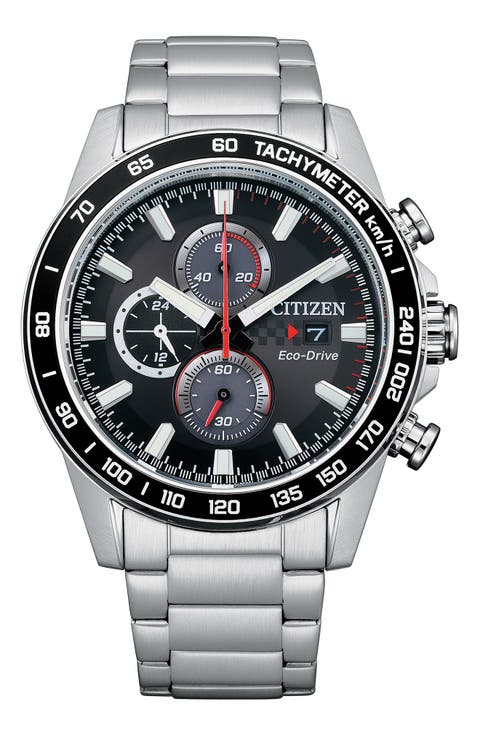 Eco Drive Chronograph Stainless Steel Bracelet Watch, 44mm