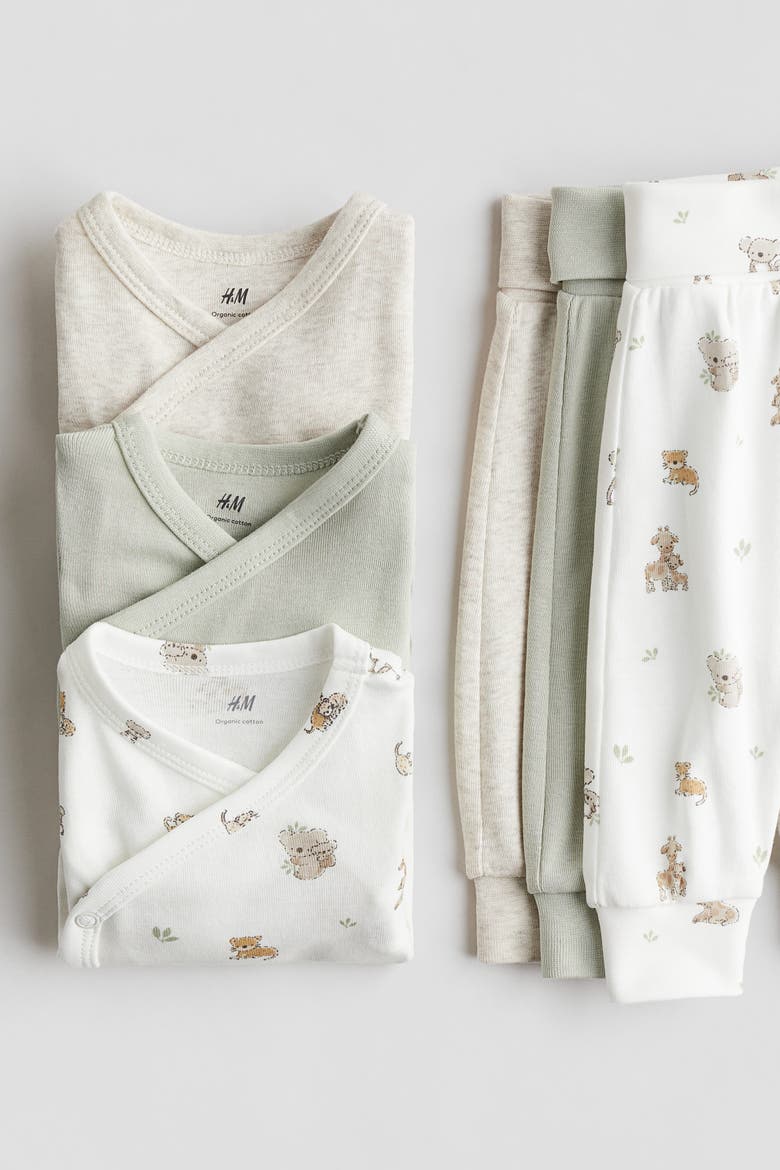 6-piece Bodysuit And Trousers Set, Main, color, Light green/animals