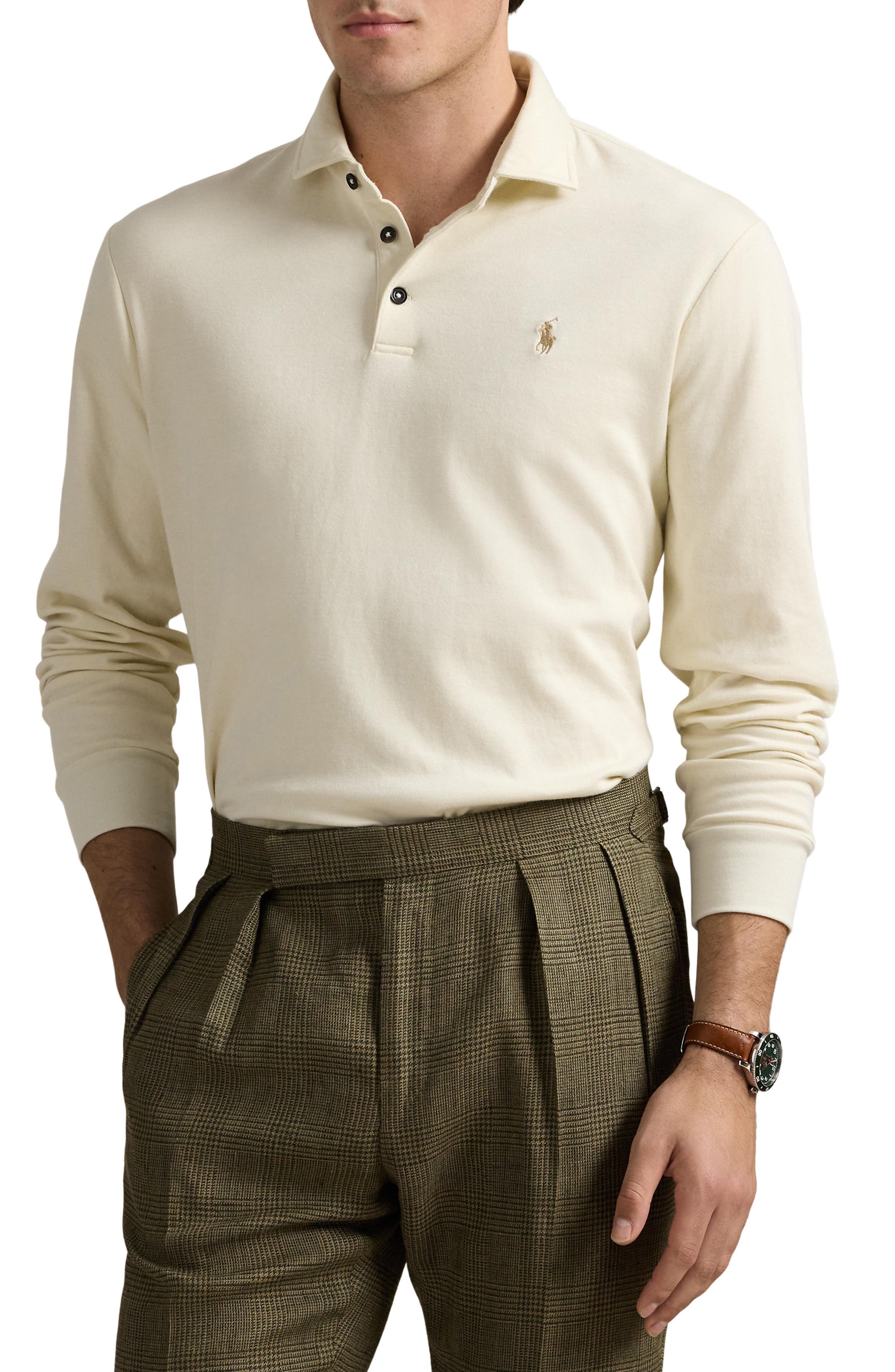 Double Knit Jersey Long Sleeve Polo (Men) | Nordstrom