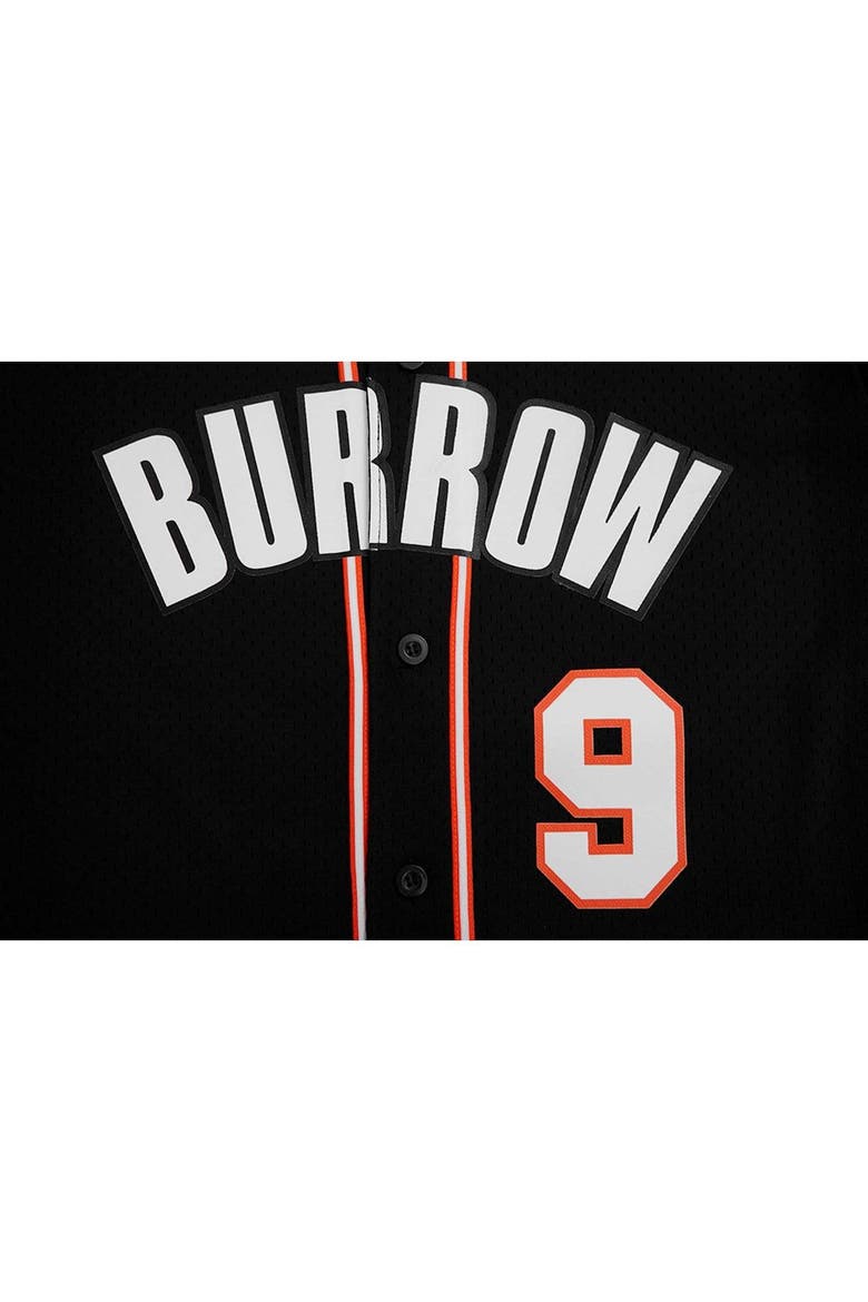 Men's Pro Standard Joe Burrow Black Cincinnati Bengals Mesh Baseball Button-Up T-Shirt, Alternate, color, Black