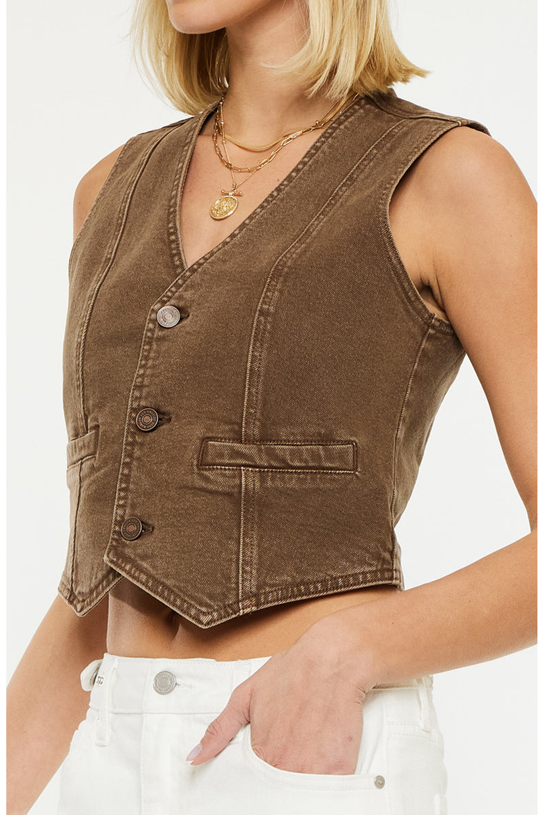 Vanya V-neck Vest, Alternate, color, Brown