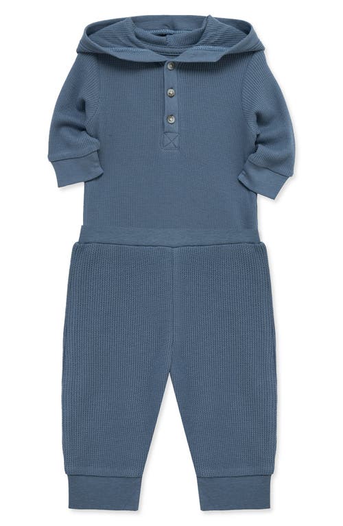 Little Me Waffle Hooded Bodysuit & Pants Set In Blue