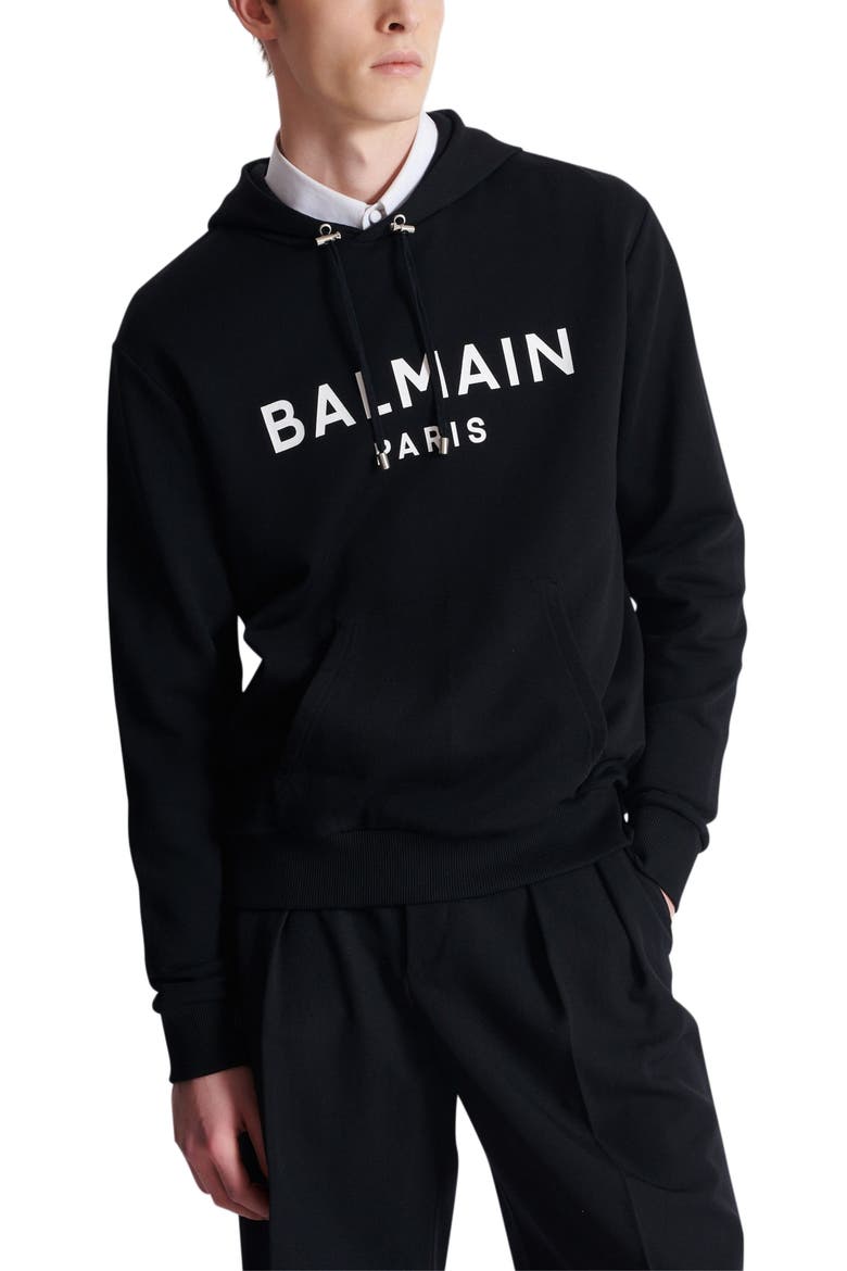 Printed cotton hoodie, Alternate, color, black