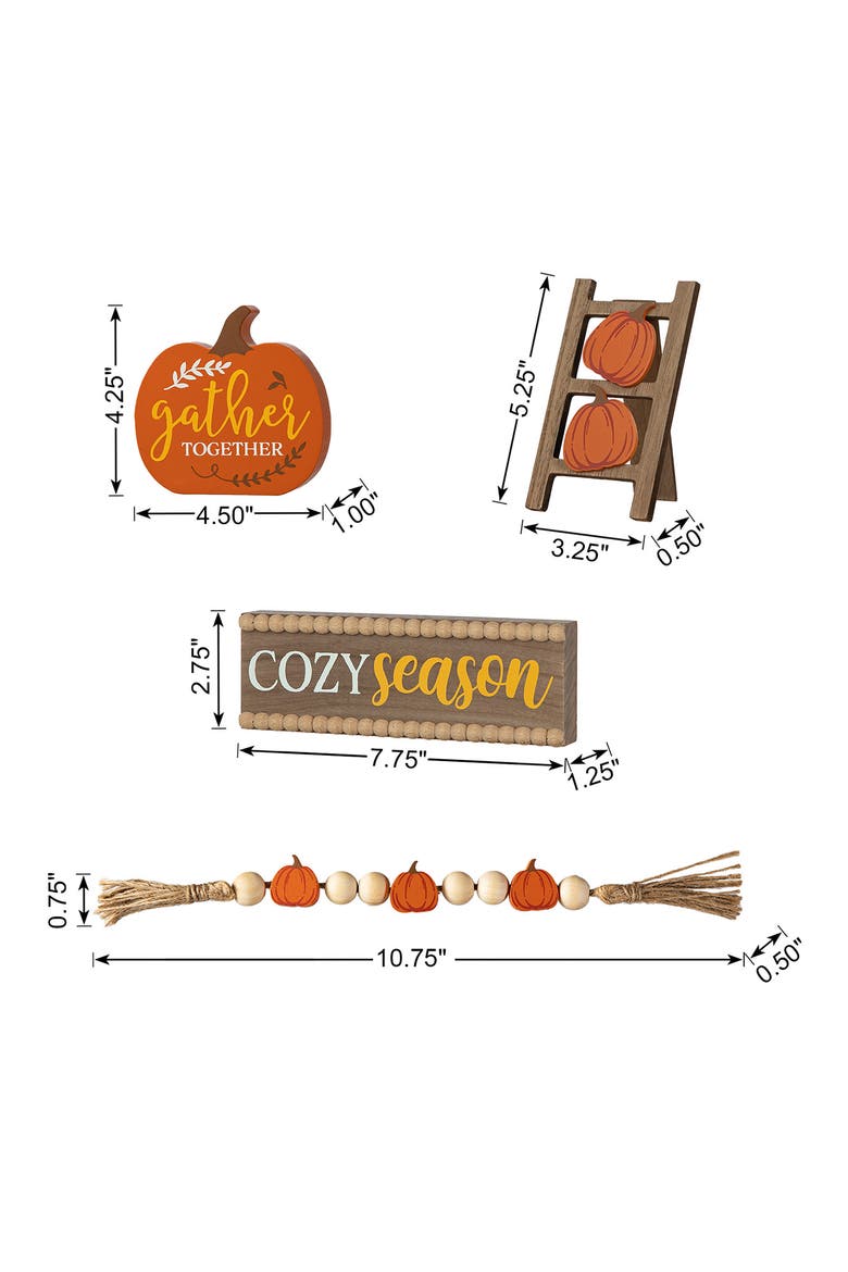 Set of 4 Fall Wooden Word Signs Tiered Tray Table Decor, Alternate, color, Orange