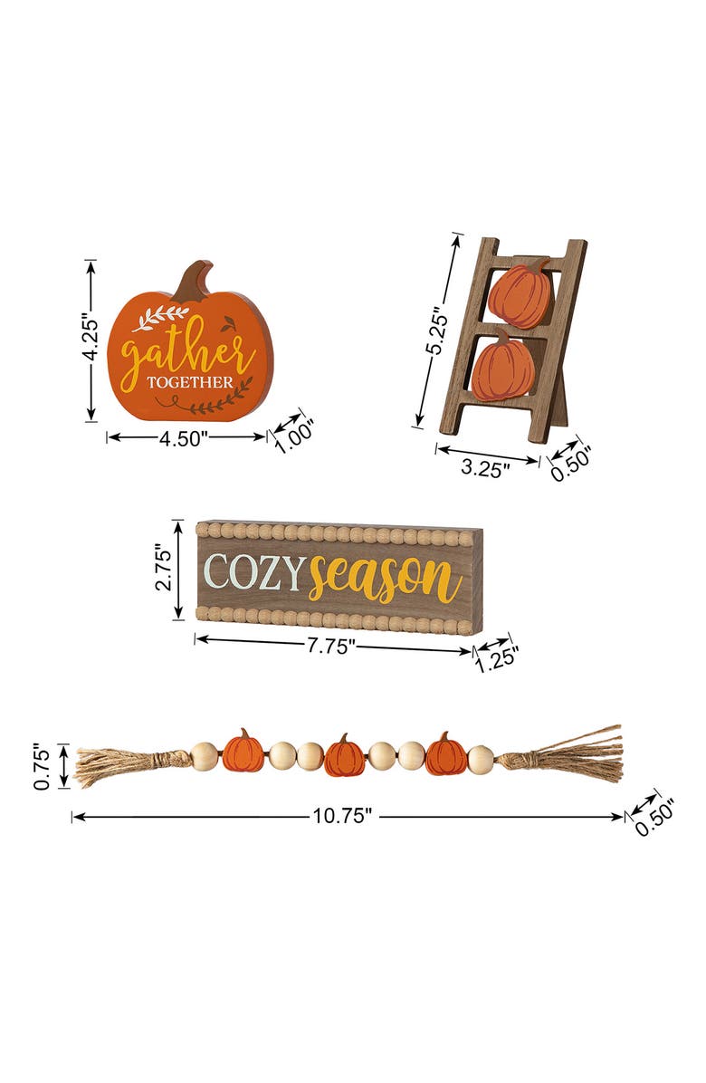 Glitzhome Set of 4 Fall Wooden Word Signs Tiered Tray Table Decor, Alternate, color, 