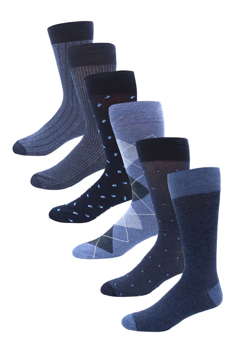 6-Pack Assorted Cotton Blend Dress Socks, Main, color, NAVY