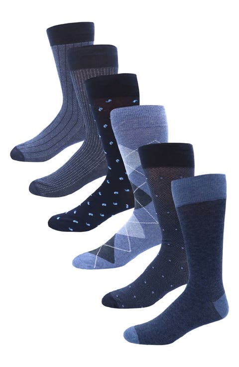 6-Pack Assorted Cotton Blend Dress Socks