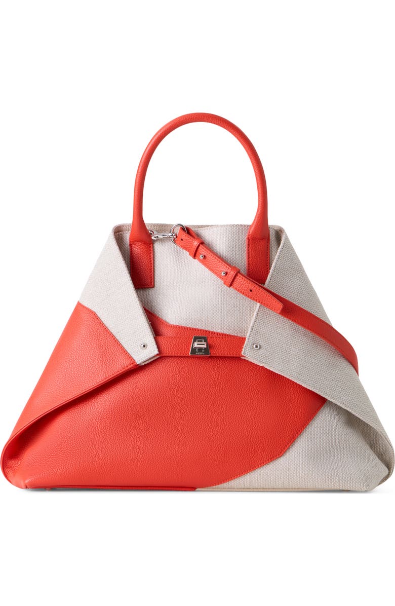 Akris Medium AI Canvas & Leather Convertible Shoulder Tote, Main, color, Orange/Ivory