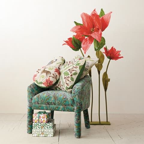 Botanical Linen Blend Pillow with Cotton Back