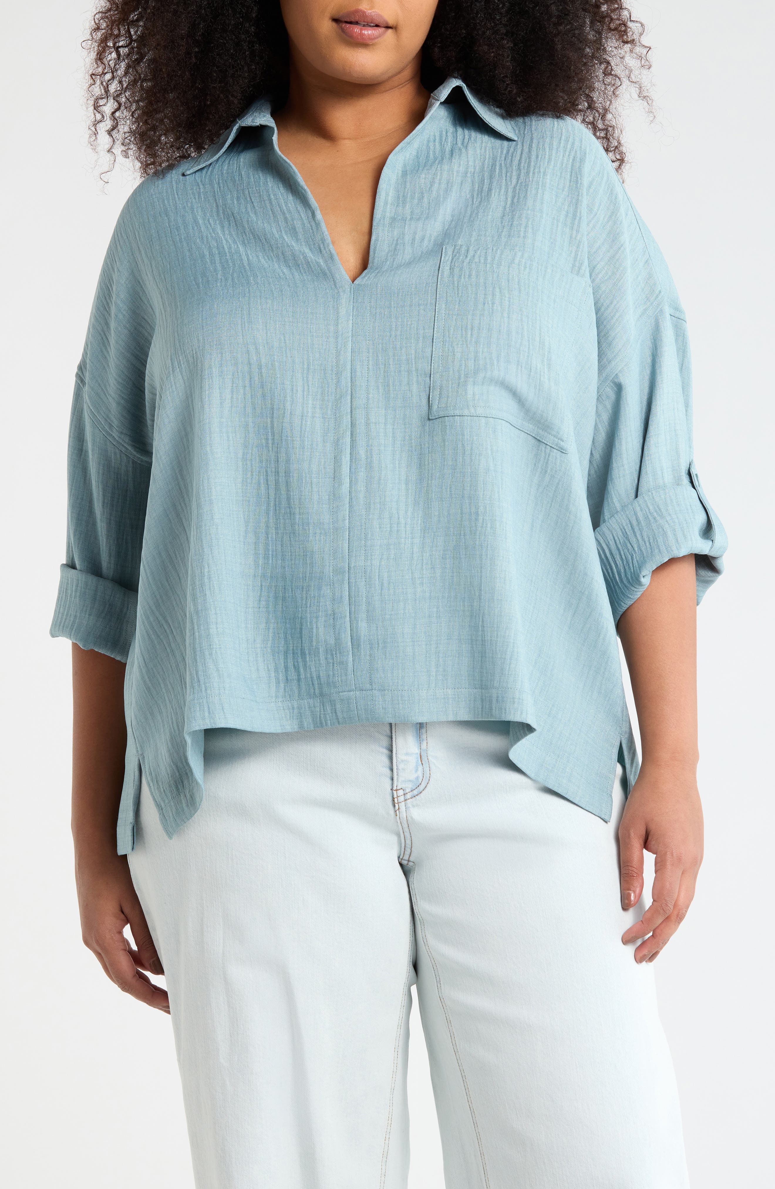 MAX STUDIO Roll Tab Sleeve Popover Top