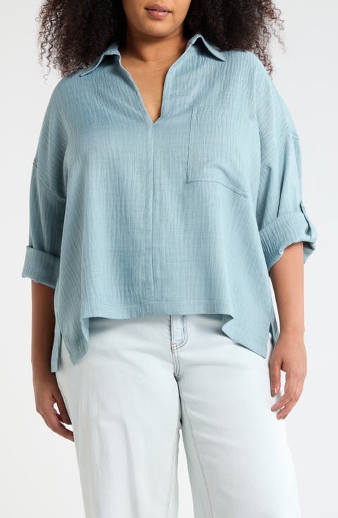Roll Tab Sleeve Popover Top (Plus)