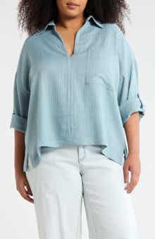 MAX STUDIO Roll Tab Sleeve Popover Top