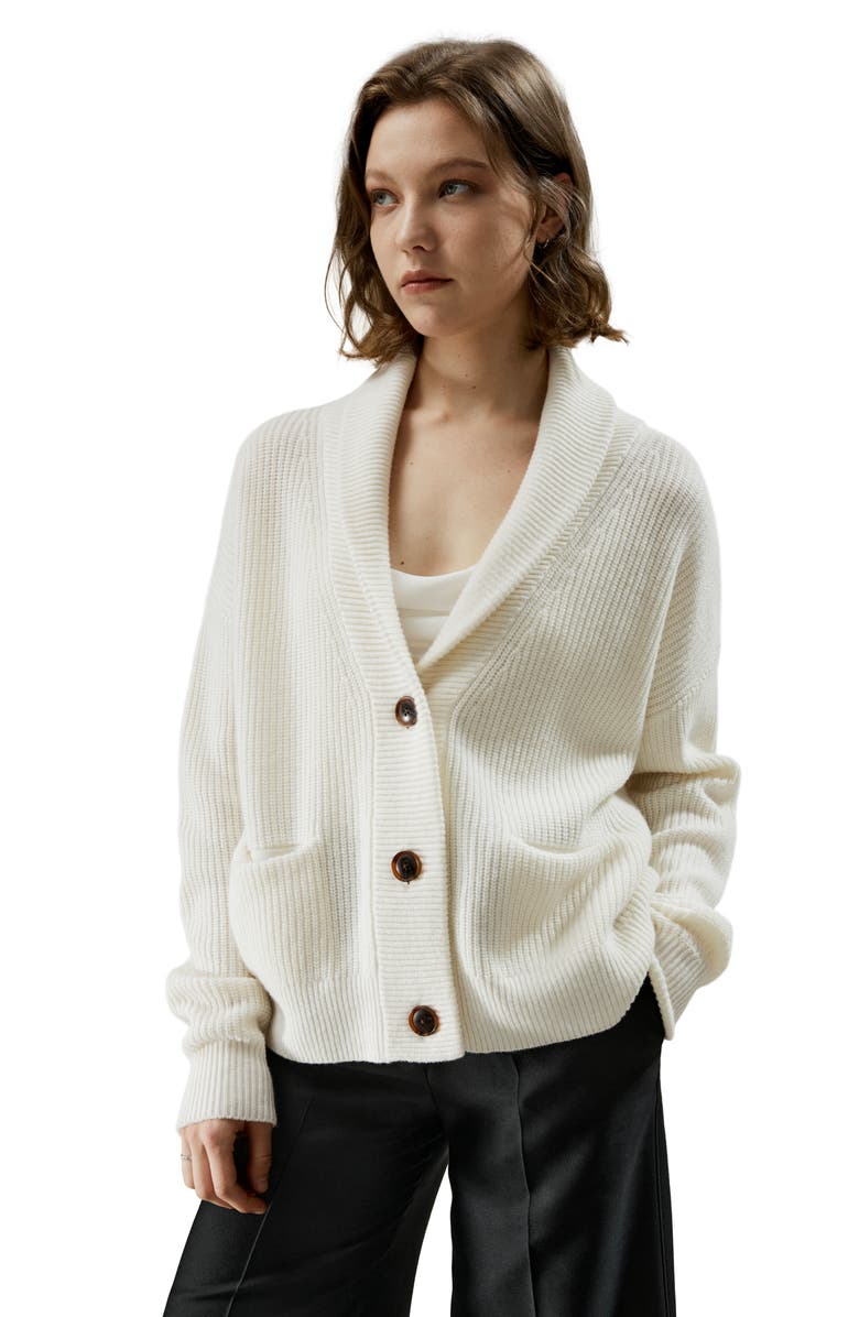 Lilysilk Women's Wool Knit Shawl Collar Cardigan, Alternate, color, White