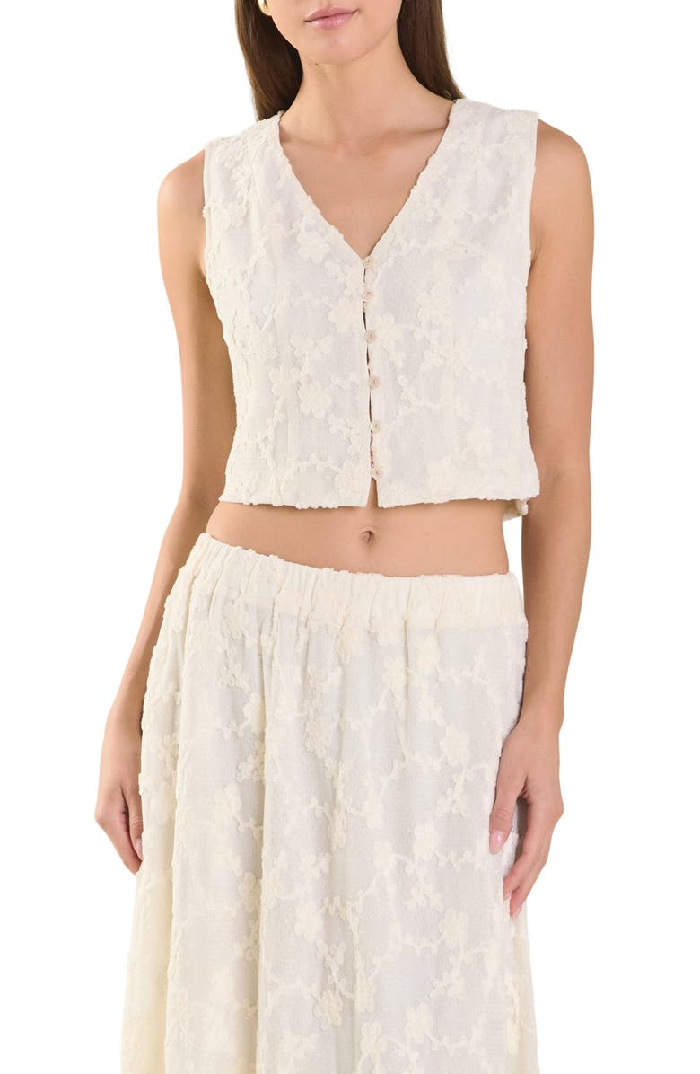 Endless Rose Floral Embroidered Crop Vest, Main, color, Off White