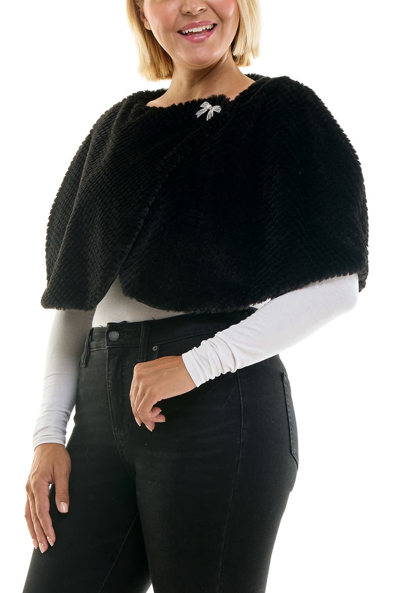 Faux Fur Wrap Capelet, Alternate, color, BLACK