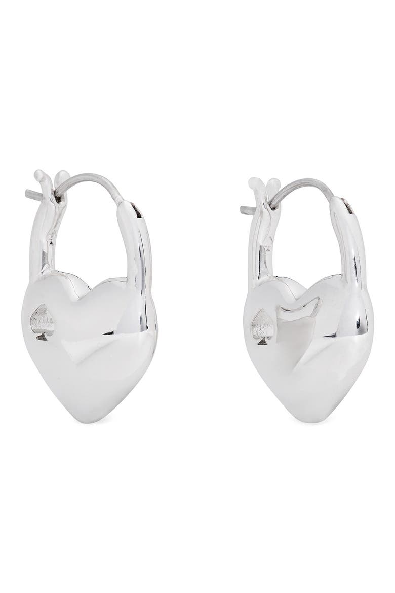 Heart Spade Huggie Hoop Earrings, Main, color, SILVER